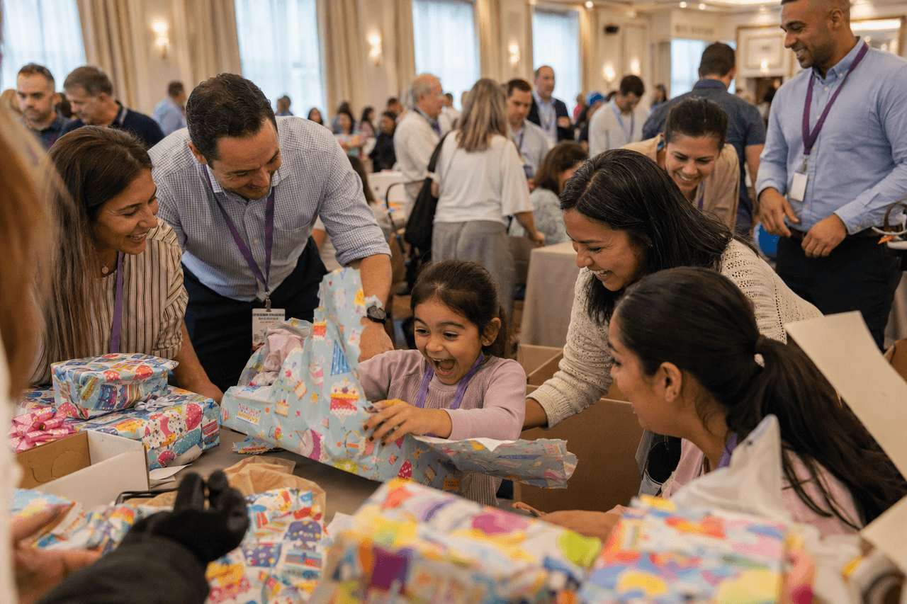 A team building birthday boxes for kids at Operation You Matter